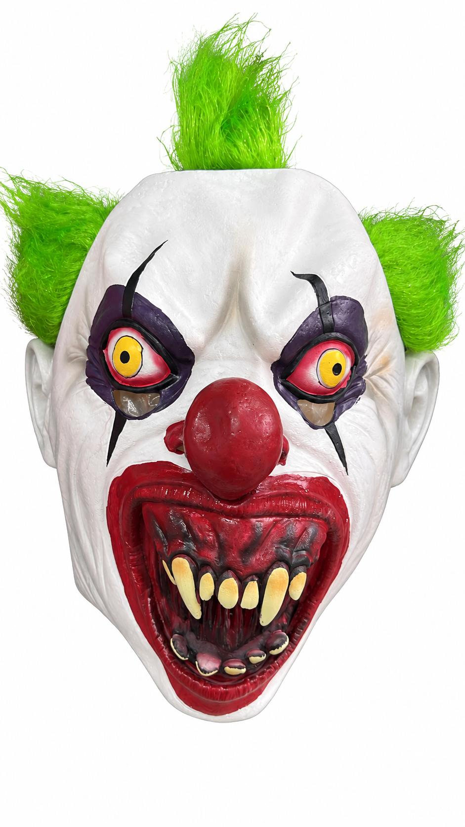 Máscara de payaso de colmillos y pelo verde